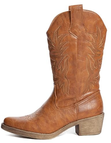 URBAN ROSA Stivali Texani Donna Cowboy Western con Punta Ricami e Tacco Largo Stivaletti Chic 957 (MARRONE, 40 EU, Adulto, 40, Numero, Sistema Taglie Calzature EU, Media)