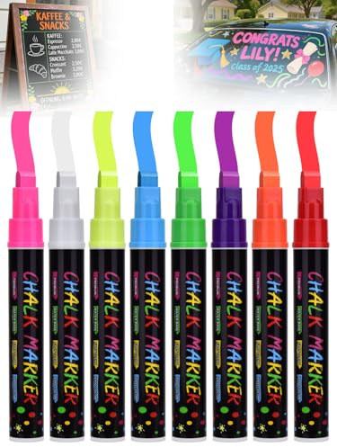 Willingood 8 Kreidestifte für Tafel Abwaschbar, 10mm 3-in-1 Spitze, knallige Farben, Kreidemarker Abwischbar, Flüssigkreide für Glas, Whiteboard & Fenster, Einschulung & Schultüte