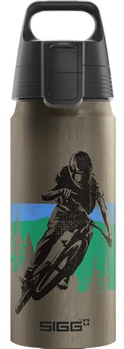 Sigg – Alu drickflaska barn – WMB ONE Bike – lämplig för kolsyrade drycker – läckagesäker – fjäderlätt – BPA-fri – klimatneutralt certifierad – sport och skola – grå – 0,6 l