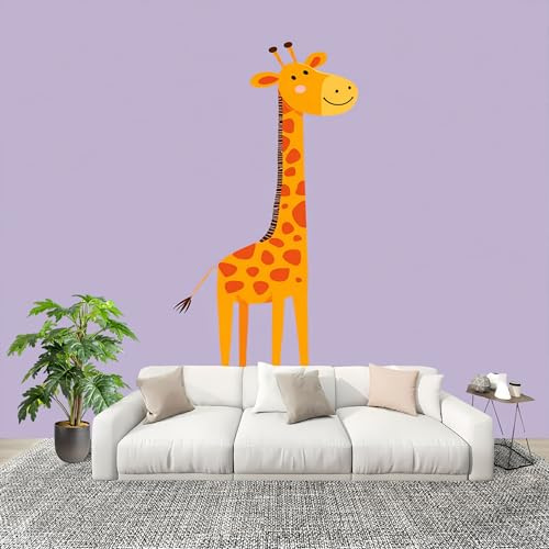 Mural Papel Pintado 3D 350x256cm Dibujos Animados Animales Jirafa Fotomurales Tejido No Tejido Antiarrugas Póster Morado Claro Murales Fotográfico Moderno Decoración de Paredes