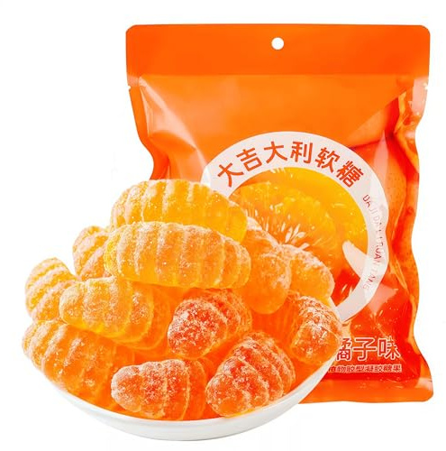 DAMAICHUHAI Caramelle Gommose a Fette d'Arancia, Dal Gusto Agrodolce e Dalla Consistenza Gommosa, Spicchi d'Arancia, 400 g/14,1 oz.