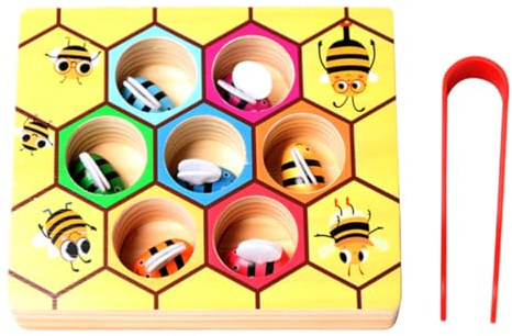 LLTCMYGS Juguete de Clip Montessori Abeja, Juego de Clasificación de Colores de Madera y Habilidades Motoras Finas, Actividad de Emparejar Panal