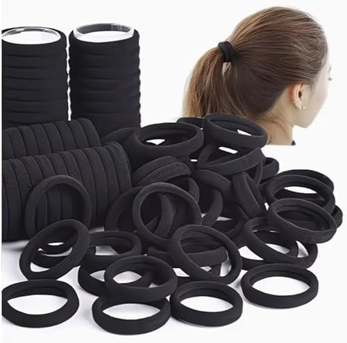 Schwarze Haargummis, 100 Stück, 100% Nylon, Metallfreie Zopfgummis für Damen und Kinder, Elastisch, 2 cm oder 4 cm Durchmesser (Schwarz 4cm)
