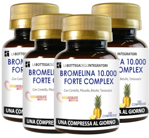 BROMELINA 5000 GDU/g avec BROMELINE 10 000 GDU/g GASTROPROTETTA Pissenlit Centella Pilozella Bouleau | CELLULITE DRENANTE 400 comprimés 1 jour