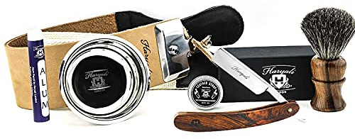 Herrrakapparat i vintage stil med svart rakapparat för takhår, dubbel XL-remrem och slippasta, rostfritt stålskål + gratis aluminiumpenna, perfekt set för våt rakning.