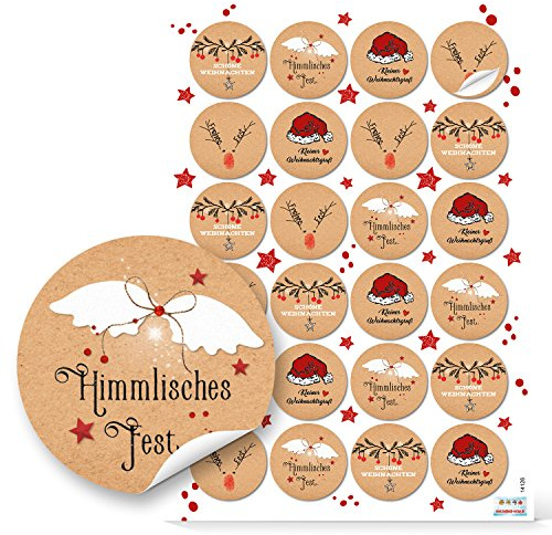 Logbuch-Verlag 24 Frohe Weihnachten Etiketten 4 cm Premium Sticker für Geschenke braun rot rund hohe Qualität Made in Germany