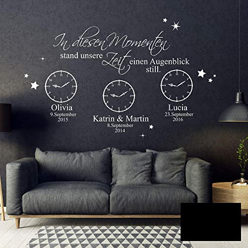 Wandtattoo  In diesen Momenten stand unsere Zeit einen Augenblick still  mit Wunschdaten M2443 - ausgewählte Farbe: *schwarz* ausgewählte Größe: *M - 61cm hoch x 100cm breit*