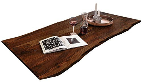 SAM Tischplatte 140x80 cm, Akazie massiv, nussbaumfarben, stilvolle Baumkanten-Platte, pflegeleichtes Unikat