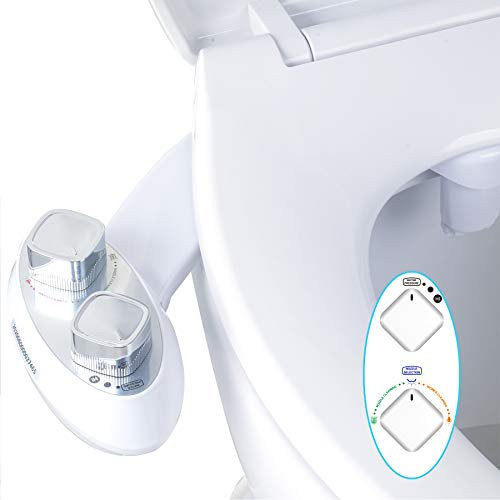 Bidet Toilet Seat Attachment, Bidet Fresh Water Spray Non-Electric, Mechanical Bidet Sprayer for Toilet, Self-Cleaning and Retractable Dual Nozzles with Adjustable Water Pressure Switch