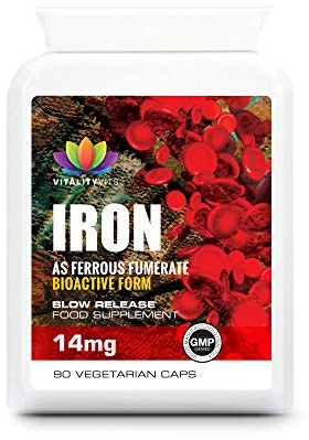 Iron Tablets 14mg – Supports Cognitive Function and Immune System – Helps Tiredness and Fatigue – UK Made – Vegan Friendly (90)
