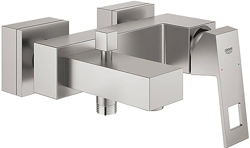 GROHE Eurocube - Einhand-Wannenbatterie (Wandmontage, variabel einstellbare Mengenbegrenzung, automatische Umstellung), supersteel, 23140DC0