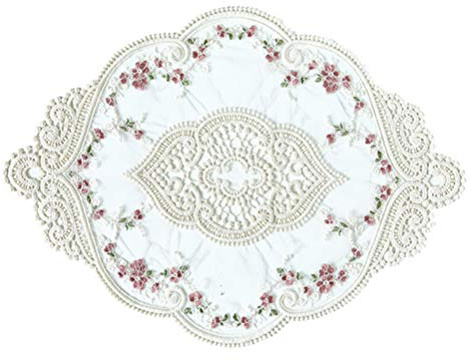 HEMOTON Lace Embroidered Placemat 15X10 Inch Cotton Table Doily Decorative Hollow-Out Design for Dining Room Coffee Table
