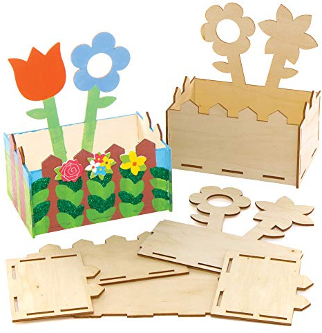 Baker Ross AX875 Blumen Stiftehalter Bastelset - 3er Pack, Holzbastelset für Kinder zum Entwerfen, Malen, Dekorieren und anschließenden Verwenden