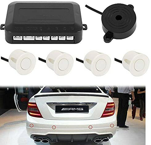 Multibao Parking Sensor Car Reversing Sensors Backup Radar System Buzzer Alarm with 4 White Sensors - White