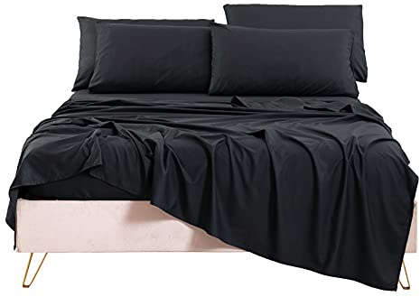 Bedlifes Parure de lit Queen-Size : draps rafraîchissants, Ultra Doux, Soyeux et Respirants, Poche Profonde, série 1 800, en Microfibre, Noir, 4 pièces