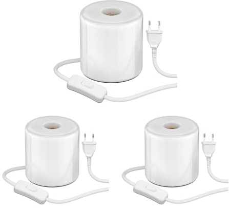 ledscom.de 3 Stück Tischlampe TIPO, Schalter, Porzellan, weiß, 1x E27 max. 300W