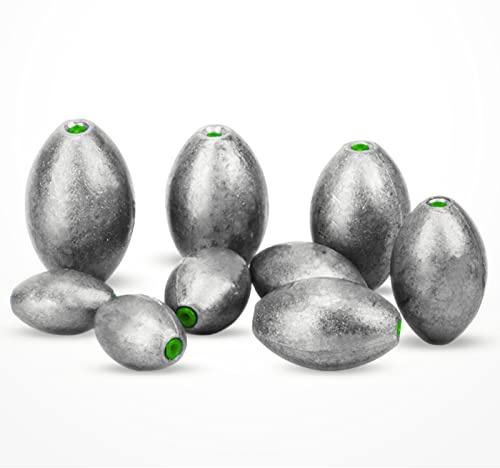 AMYSPORTS Egg Lead Fishing Weights Kit Drop Bass Weights Sinker Tackle Saltwater Casting Fishing Sinkers Set Oval Freshwater 10pcs 1oz