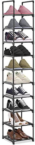 Hossejoy Estante de zapatos de 10 niveles, organizador de almacenamiento de zapatos de metal, estante delgado para zapatos, estante de zapatos, 28x30.5x175 cm, negro