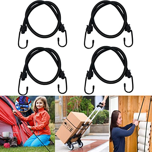 Spänngummi med krok bagagespännare 4 stycken 60 cm gummispännlinor med 2 krokar fästrem svart bagagegummi spännrep gummirep bagagebälte för cykel camping transport förpackning