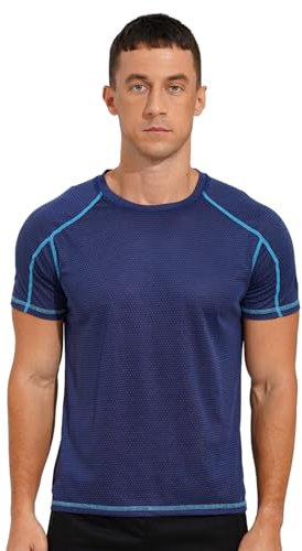 inlzdz Herren Training Shirt Kurzarm Sportshirt Schnell Trocknend Laufshirt T-Shirt Sommershirt Atmungsaktive Trainingstrikot Jersey Funktionsshirt Dunkelblau 5XL