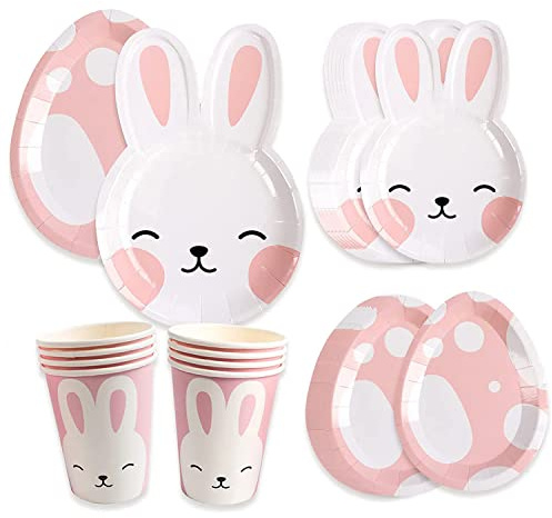 Ostern Hase Partygeschirr Party Set (24 Gäste) Geburtstag Geschirr Teller Tassen Servietten Pappbecher für Ostern Geburtstag Kindergeburtstag Deko