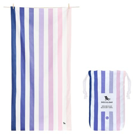 Dock & Bay Beach Towel - Quick Dry, Sand Free - Compact, Lightweight - 100% Recycled - Includes Bag - Summer - Dusk to Dawn - Extra Large (200x90cm, 78x35)