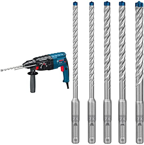 Bosch Professional Bohrhammer GBH 2-28 (880 Watt, mit SDS-plus Aufnahme, bis 28 mm Bohr-Ø, Rückschlag-Schutz, im Koffer) + 5x Expert SDS plus-7X Hammerbohrer Set (für Stahlbeton, Ø 6-10 mm, Zubehör)