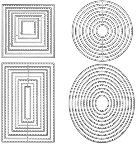 4 stycken stansmallar, geometriskt set, stansformar, kvadratisk, rektangulär, cirkelram, oval, kvadrat, skärning, prägling, stenciler, för scrapbooking, album, kort, pyssel