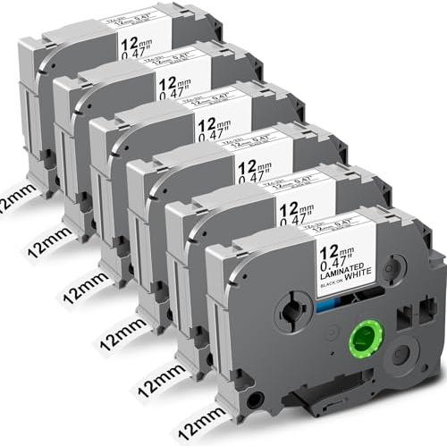 6X TZe-231 12mm 0.47 Weiß Band Kompatibel mit Brother P-Touch Bänder | TZ Tze231 Laminiert Schriftband für Brother PT-H100LB H110 H100R H107 H105 H101C D200 E110 D400, Schwarz auf Weiß