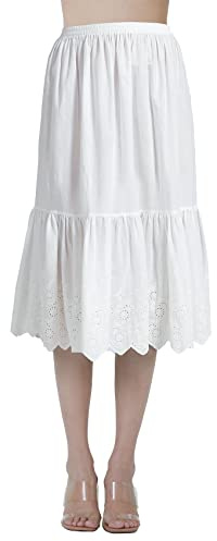 BEAUTELICATE Half Slip Underskirt for Women 100% Cotton A-line Petticoat with Lace Embroidery Summer Skirt Extender Anti-static Underslips Ivory Black Short Long