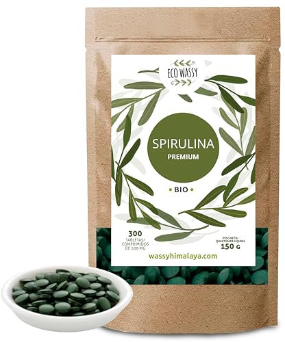 Bio-Spirulina 300 Tabletten. Maximale Dosis 3000 mg. 100% Spirulina-Algen von höchster Reinheit. Antioxidativ, natürlich und ohne Zusatzstoffe | Entgiftend/sättigend/vegan. Super-Food-Pille