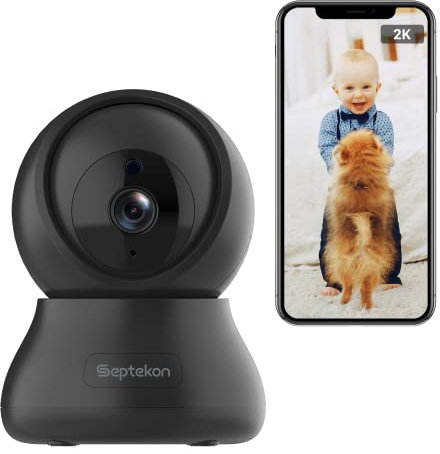 Septekon 2K FHD WiFi Camera Security Camera indoor - Wireless Baby Camera, Pet Camera - 360° Pan Tilt Security Camera - Cloud Storage - Night Vision CCTV Camera Works with Alexa - H40i, Black