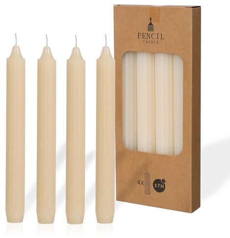 COMFORDER Juego de 4 velas de mesa monocromáticas + acanaladas, 20 cm, 7 horas de combustión, color crema