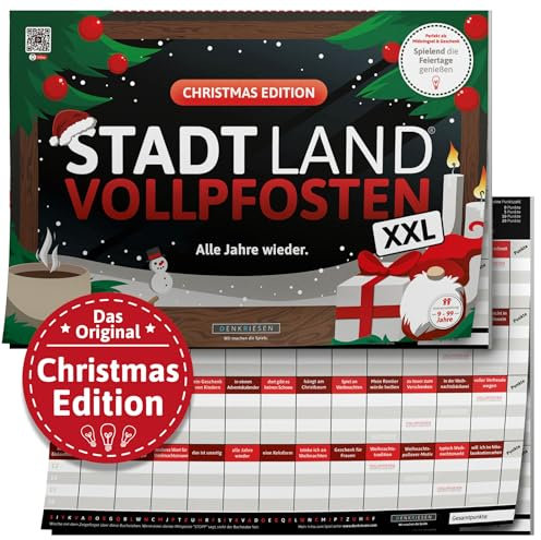 DENKRIESEN - Stadt Land VOLLPFOSTEN® Christmas Edition - 'Alle Jahre Wieder' - A3 | Weihnachtsspiel | Familienspiel | Stadt Land Fluss | Spielblock | Geschenkidee