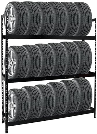 PROREGAL Étagère à pneus Tiger XL | HxLxP 200x180x45cm | Charge Max. 300kg | Jusqu'à 21 pneus | Noir | Porte-Pneu, Rack à pneus, rayonnage, Stockage, Rangement, Support, Atelier, Garage