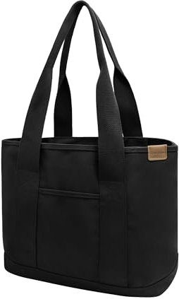 Damen Groß Handtasche mit Laptopfach Canvas Satchel Tote Bag Schultertasche Shopper Tasche für Arbeit Bücher Alltag Lehrertasche schwarz Large