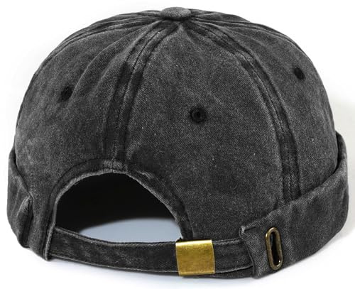 MESU Dockerkeps för män utan brätte hattar arbetare sjöman keps rullad manschett retro mössa hatt, Svart, en storlek