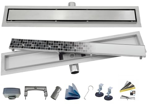AQUA HEATING Duschrinne 2in1, Edelstahl superflach, 80 cm, silber | Linearer Bodenablauf für bodengleiche Dusche, Duschablauf mit Siphon, doppelseitiger Rost, Komplettset Badezimmer