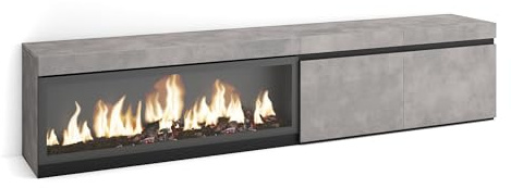 Skraut Home | Mueble TV | Televisión | Muebles de salón, almacenaje | 210 | para TV hasta 80 | Chimenea eléctrica XXL | Estilo Moderno | Cemento