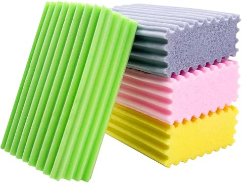 Staub Schwamm Rillen, 4pcs Magical Damp Duster Schwamm Staubschwamm Rillen Clean Duster Schwamm Damp Clean Duster Sponge für Haushaltsstaub Reinigung Jalousien, Glas, Baseboards, Geländer, Spiegel