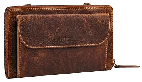 STILORD Monica 4 in 1 Leder Geldbörse mit Handyfach Damen Clutch Geldbeutel zum Umhängen Schultertasche Klein Crossbody Portemonnaie für Frauen Handytasche Echtleder Farbe:luino - braun