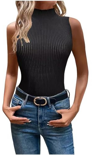 NACQZLI Tank Top Damen Einfarbig Rollkragen Oberteile Ribbed Strick Tanktops Sommer Ärmellose T-Shirts Stretch Slim Fit Trägertop Basic Pullover Leicht Atmungsaktive Sommertops Frauen Freizeitshirt