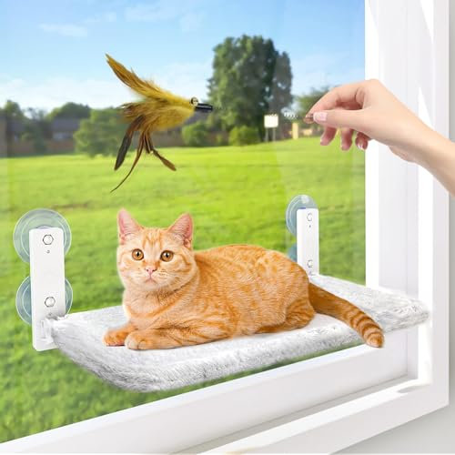 XHDA Foldable Cat Window Bed, 52x30cm Cat Hammock Window with Strong Suction Cups, Holding Up to 20kg Perch for Cats