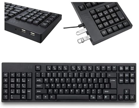 Denash Ergonomische Tastatur für Linkshänder, 109 Tasten Ergonomische USB Tastaturs, Linke Numpad Tastatur mit 2 HUB-Erweiterungsschnittstellen für Desktop, Laptop