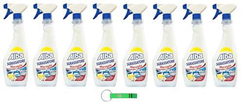 8x Alba Sgrassatore Marsiglia Entfetter mit Marseille-Duft,Ideal in der Küche und in Jedem anderen Raum im Haus,Reinigungsmittel 625ml + Beni Culinari Kostenloser Schlüsselanhänger