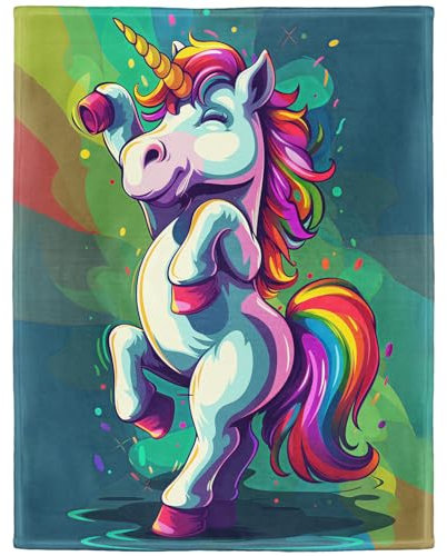 YISUMEI Kuscheldecke Weiche Warme Flauschige Fleece Decke mit Tiermotiv, Regenbogen-Einhorn, 135 x 200 cm