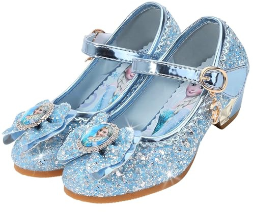 Vorkhuaeri Scarpe da Principessa per Bambina Elsa Tacchi Alti Scarpe da Ginnastica Ballo per Bambini Costume Adatte per Feste Cosplay Matrimoni (D1-Blue,27)