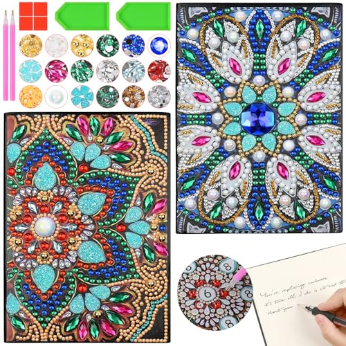AUAUY 2Pcs Carnet Dessin A5, Diamond Painting Mandala Carnet Vierge, Cadeaux D'anniversaire pour Filles, Kits D'art et D'artisanat pour Enfants de 5 à 12 Ans
