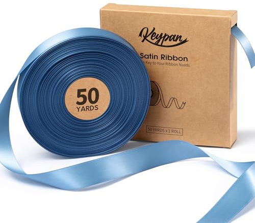 Keypan Französisch Blau Satinband 22mm x 45,7m Doppelseitiges Geschenkband & Schleifenband für Geschenkverpackungen Blumenstrauß Hochzeit Papierbögen Einladungen Handwerk