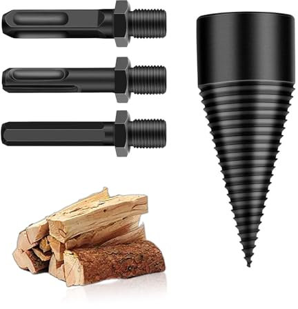 SHENGYIG Punta Spaccalegna per Trapano, Acciaio Carbonio da 32 mm Vite Conica Spaccalegna, Coniche Trapano a Mano Spaccalegna, con 3 Gambi di Punta, per Domestico, Agricolo e Campo